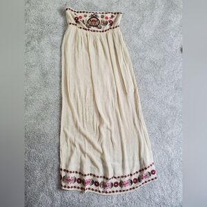 Xhilaration Cream Maxi Dress with Pink and Green Embroidery